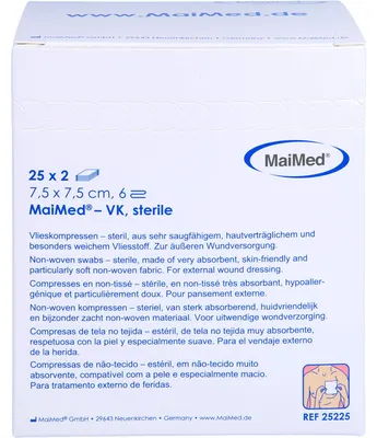 Produktbild von MaiMed Vlieskompressen steril 6-lagig 25 x 2 Stück 7,5 x 7,5 cm