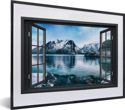 Produktbild von MuchoWow® Gerahmtes Poster Aussicht - Berg - Wasser 40x30 cm - Poster mit Schwarzem Bilderrahmen Wandposter Rahmen Foto Bilder - Bilderrahmen - Poster im Rahmen