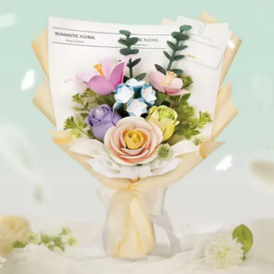 Image de puzzle 3D de fleurs 165 pièces, bouquet en kit avec 6 espèces de fleurs, bricolage en kit, cadeau pour femme, décoration, pour activité familiale