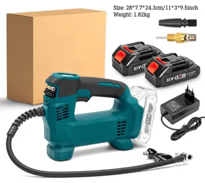 Immagine prodotto di Pompe per pneumatici per auto - Pompa d'aria wireless da 21 V - 120 PSI - Display digitale - Luce LED - Portatile - A mano - Batteria doppia
