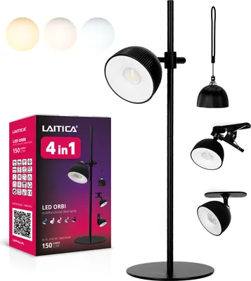 Productafbeelding van LAITICA LED ORBI 2.5W bureaulamp - 4-in-1, zwart, USB-oplaadstation, DRIE LICHTKLEUREN