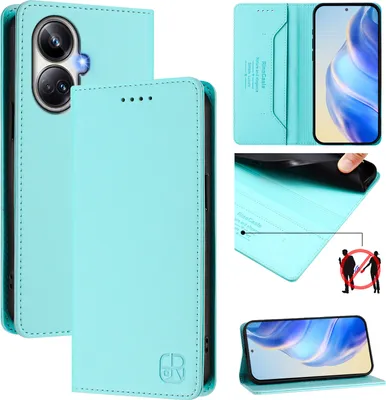 Produktbild von Lederhülle für Realme 10 Pro+ Hülle Flip Brieftasche Kartenfächern Ständer Schutzhülle Türkis