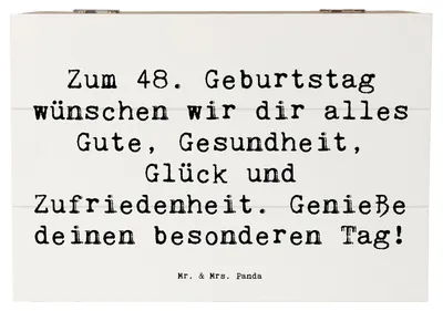Produktbild von Mr. & Mrs. Panda Geschenkbox Spruch 48. Geburtstag 22 x 15 cm - Weiß - Geschenk, Geburtstagsglückwünsche, einzigartig, truhe holz, Box, liebevoll handgefertigt, Freude