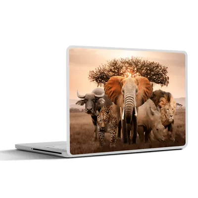 Produktbild von MuchoWow® Laptop Aufkleber Sticker Cover Tiere - Elefant - Löwe 32.5x23.5 cm - Sticker für Laptop - Selbstklebend