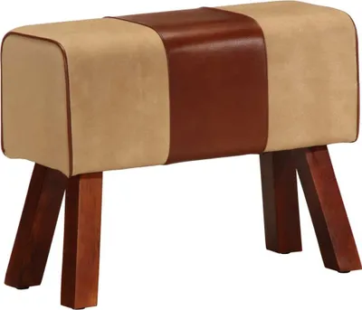 Produktbild von Sitzbank Turnbock-Design 58 cm Braun Echtleder Massivholz Mango