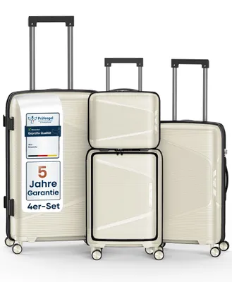 Obrázek produktu pro Sada 4 kusů pevných cestovních kufrů 4FLY (S/M/L/XL) – s TSA zámkem, 4 dvojitými otočnými kolečky, kosmetickou taškou, příručním zavazadlem a odbaveným zavazadlem
