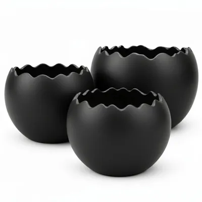 Produktbild von Keramik Ei Pflanzgefäß 20 cm – Gebrochenes Ei – Schwarz – Vorbestellung | Lieferbar ab 21.01. | Indoor & Outdoor