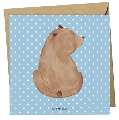 Produktbild von Mr. & Mrs. Panda Grußkarte Bär Schulterblick - Blau Pastell - Geschenk, Selbstachtung, Bären, Motivation, Weltansicht, doppelkarte, Glückwunschkarte, Weisheit, faltkarte