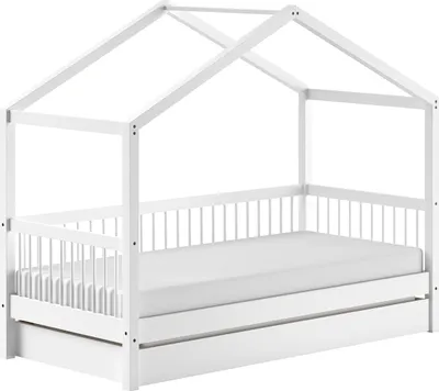 Produktbild von Hausbett >Buche Massiv< in Buche massiv weiß lackiert - 207,5x170x97,5 (BxHxT)