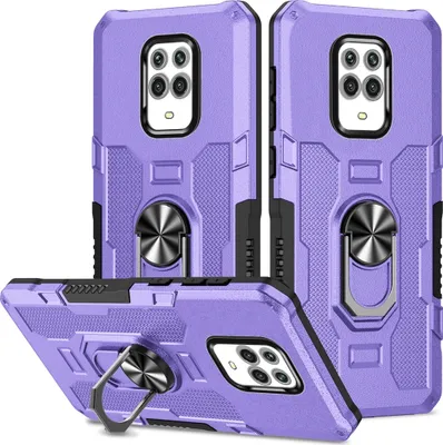 Obrázek produktu pro Redmi Note 9 Pro Case, Dual Layer Rugged Armour Ring Holder Stand Ochranné pouzdro pro Xiaomi Redmi Note 9S / 9 Pro / 9 Pro Max Purple