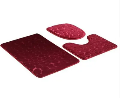 Image de 3 Tapis de bain Set Super Soft Tapis de salle de bain Ensemble de tapis à mémoire de forme Pebble Tapis de douche Séchage rapide Tapis de salle de bain, vin rouge
