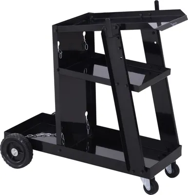 Produktbild von Schweißwagen Schweißgerätwagen Mit 3 Regalen, Gasflaschenwagen, Sicherheitskette, Schwarz, 71X39X70 Cm