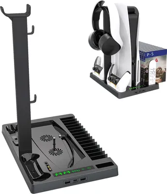 Produktbild von MS-Point Monzi Vertikale Halterung für PS5 mit Lüftern Halterungen für Zubehör Schwarz MS-18775