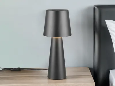 Produktbild von Große LED Tischleuchte dimmbar mit Metallfuß & Lampenschirm Schwarz, Höhe 40cm