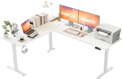 Image de Bureau en L réglable en hauteur 190x155 cm réglable en hauteur électriquement