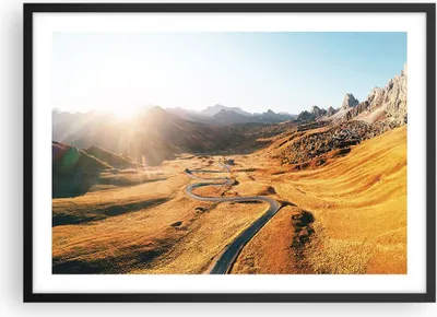 Produktbild von Gerahmtes Poster - Schwarzer Rahmen - Sonne Berge Weg - 70x50 cm - Wand Bild - Wanddeko - Wandbilder - Kunstposter - Wandposter - Bilderrahmen - Bilder - Kunstdruck - Wanddekoration - P2BAA70x50-4836