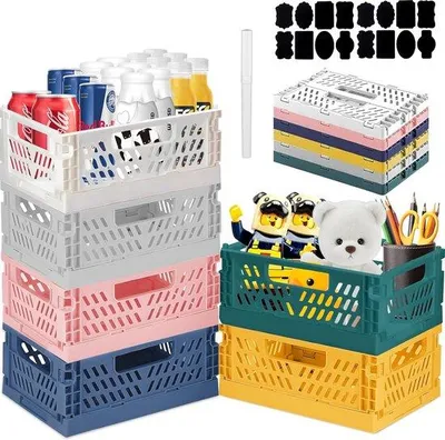 Productafbeelding van Famanu Faltbox Set met 16 labels en pennen - Kleurrijke, draagbare opbergboxen