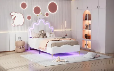 Image de ProximaX Lit d'enfant 90×200 cm avec LED à la tête et au pied - Parfait pour une chambre à coucher confortable ou une chambre d'adolescent，Blanc