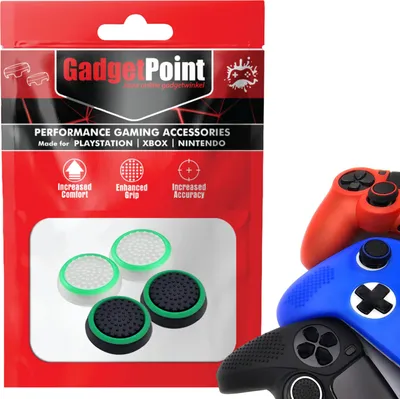 Immagine prodotto di Thumbgrips - Thumbgrips per PlayStation, PS5, Xbox X/S, One e Switch Pro Controller - Thumbgrips da gioco - Thumbstick antiscivolo ad alte prestazioni - Accessori di protezione - Bianco-verde e nero-verde -