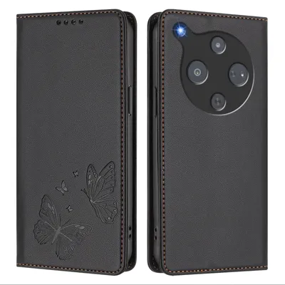 Obrázek produktu pro Kožené pouzdro pro ZTE nubia P9 Pro, motýlí ražbou, peněženkové flip pouzdro se stojánkem Černá