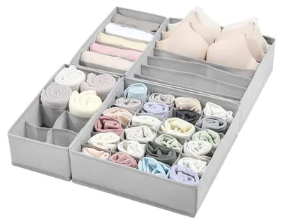 Schubladen-Organizer-Set, 4er-Pack, 45 Fächer, Grau