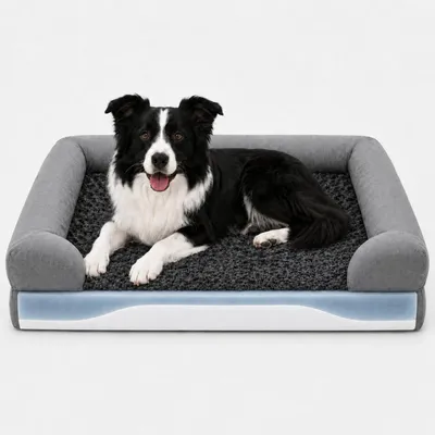 Produktbild von Orthopädisches Hundebett 90x63x16 cm für mittelgroße Hunde mit Memory-Schaum, ergonomischem Rand, wasserdicht & abnehmbarem Bezug