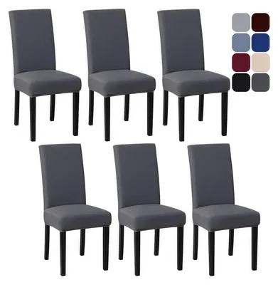 Productafbeelding van Stolhoezen, stretch, set van 6, grijs, voor eetkamerstoelen met hoge rugleuning, wasbaar, polyester