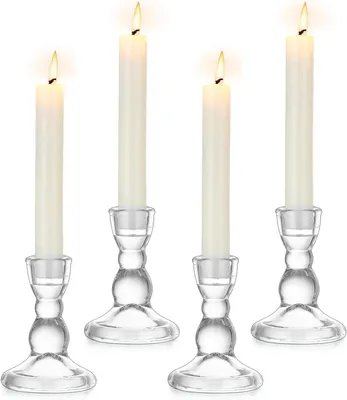Image de Supports à bougies en verre pour bougies chauffe-plat : lot de 4 chandeliers transparents, idéaux pour la décoration de tables de mariage