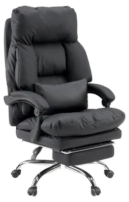 Obrázok produktu pre MyBuero – Ergonomická kancelárska stolička do domáccej kancelárie, s opierkami nôh, potiahnutá umelou kožou, výškovo nastaviteľná, počítačová stolička s podrúčkami