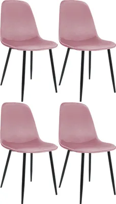 Produktbild von CLP 4er Set Esszimmerstuhl Maryam gepolstert mit Rückenlehne rosa Material Samt