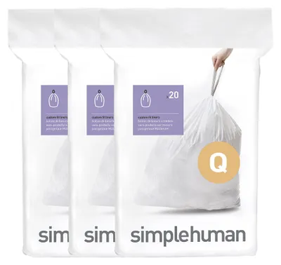 Image de simplehuman Sacs poubelle sur mesure 3 x 20 paquets (60 sacs), code Q, 50-65 litres ; CW0264