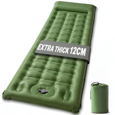 Productafbeelding van Zelfopblazende campingmat slaapmat luchtmatras - 12 cm dik - 50D nylon - Groen-grijs