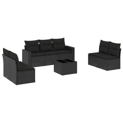 Immagine prodotto di vidaXL Set di divani da giardino a 8 pezzi con cuscini in rattan nero