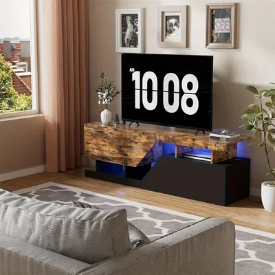Obrázek produktu pro TV stolek – šířka 140 cm – dvě zásuvky a otevřená přihrádka – retro hnědá a černá barva