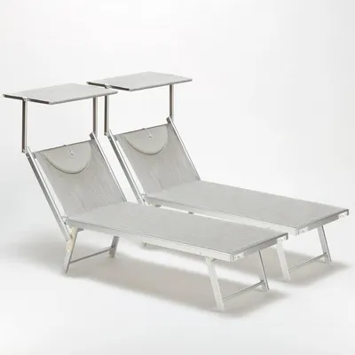 Image de lot de 2 chaises longues de plage en aluminium Santorini - Gris