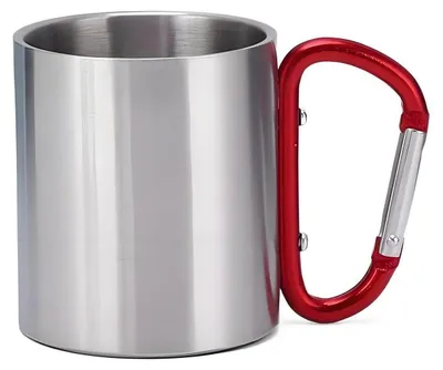 Obrázok produktu pre Hrnček na kemping z nehrdzavejúcej ocele, objem 275 ml, s karabínou, vhodný na outdoorové aktivity a turistiku
