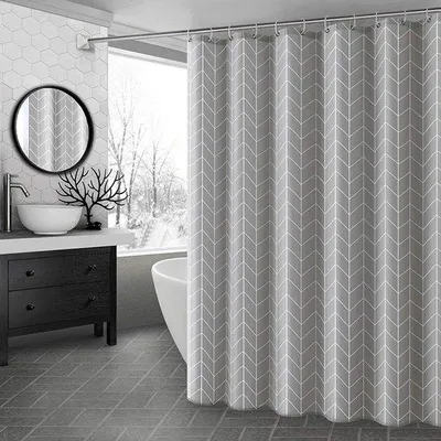 Produktbild von Wasserabweisendes, schimmelresistentes Polyester-Duschvorhang, Badewannenvorhang, 180 x 180 cm, grau mit Streifen