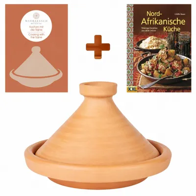 Productafbeelding van Set van 2 ORIGINELE Tajine-potten Aladin, diameter 31 cm + kookboek met recepten uit de Noord-Afrikaanse keuken