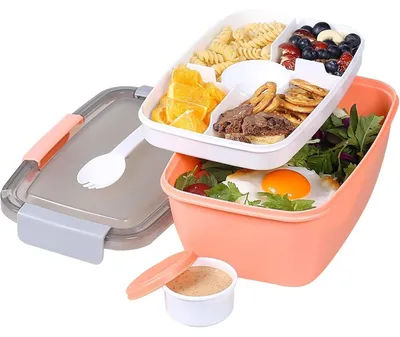 Image de Contenant à salade avec 5 compartiments, 2 litres, étanche, rose