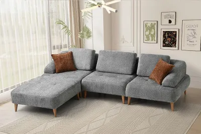Produktbild von Modernes Graues Ecksofa Wohnzimmer L-Form Couch Edle Textilcouchen
