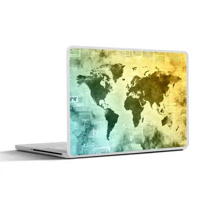 Produktbild von MuchoWow® Laptop Aufkleber Sticker Cover Weltkarte - Blau - Gelb 30x22 cm - Laptop-Sticker
