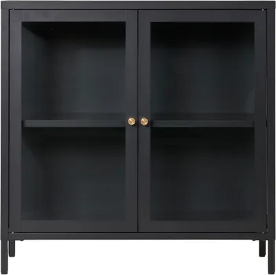 Zdjęcie produktu dla Szafa z 2 szklanymi drzwiami, stal czarna, 80 x 35 x 80 cm