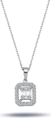 Produktbild von Diamant Halskette mit 0,32 Carat mit Carreé-Anhänger Diamanten in Baguette-Schliff