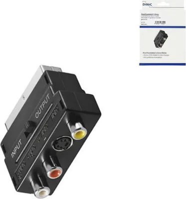 Produktbild von DINIC Scartstecker mit IN/OUT Umschalter, 3x Cinchbuchse und 4 pol. mini DIN-Buchse