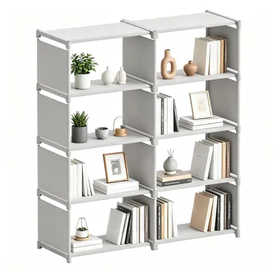Produktbild von Verdego Bücherregal, Ablageregal 4 Ebenen 8 Fächer, Multifunktionales Standregal,  Aufbewahrungsregal für Wohnzimmer, Schlafzimmer, Arbeitszimmer,Weiß