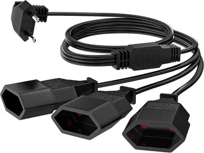 Productafbeelding van Platte verlengkabel 3-in-1 voor eurostekkers, 1 meter, zwart