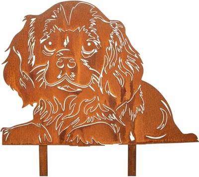 Produktbild von Edelrost Cavalier King Charles Spaniel - Rost Deko Hund Rostfigur Gartendeko für Draußen - stabile Metall Gartenfigur aus Stahl - Wetterfest für Beet Terrasse - 43x50cm