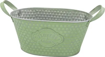 Produktbild von Blumentopf mit Henkel Metall grün gewaschen 23x13,5x11 cm