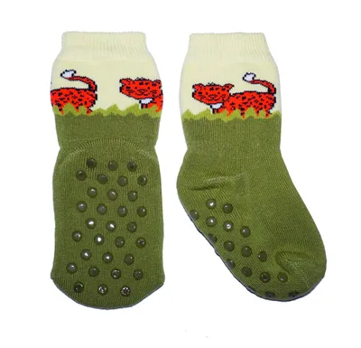 Produktbild von Kinder ABS-Socken aus Baumwolle Leopard Grün Größe 19-22