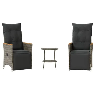 Image de vidaXL Ensemble Bistro 3 pièces avec coussins Gris Poly Rattan